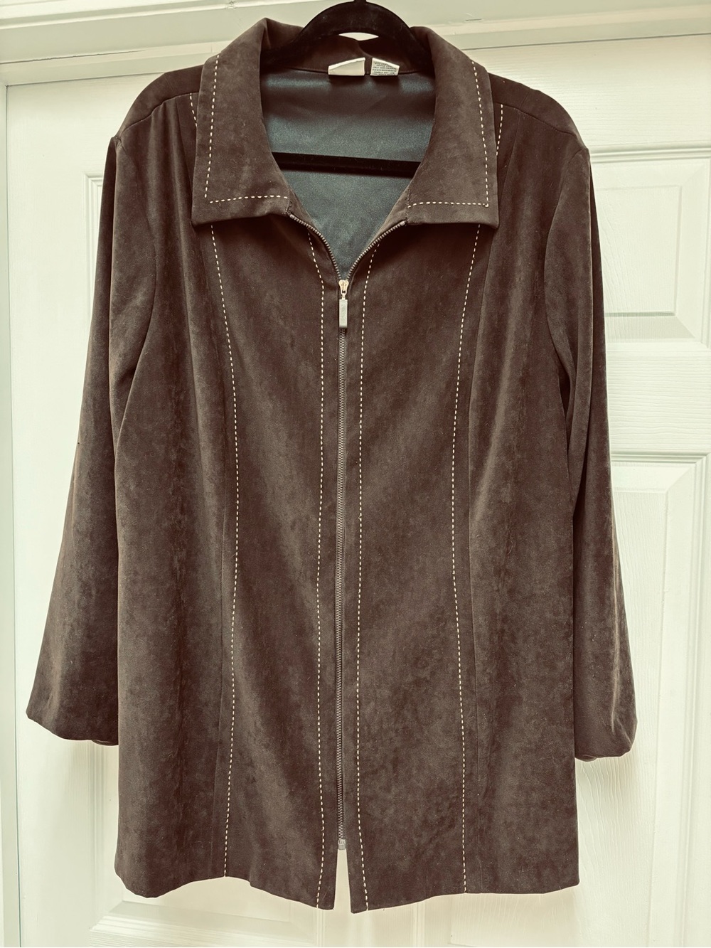 Women's Brown Suede-Look Zip Front Trench Coat